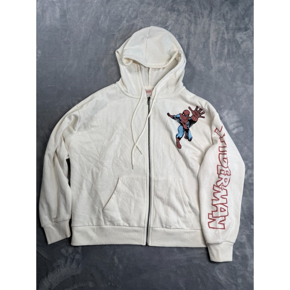 MARVEL Spider-Man Hoodie Mens Medium White Full Zip Cotton Printed Long Sleeve